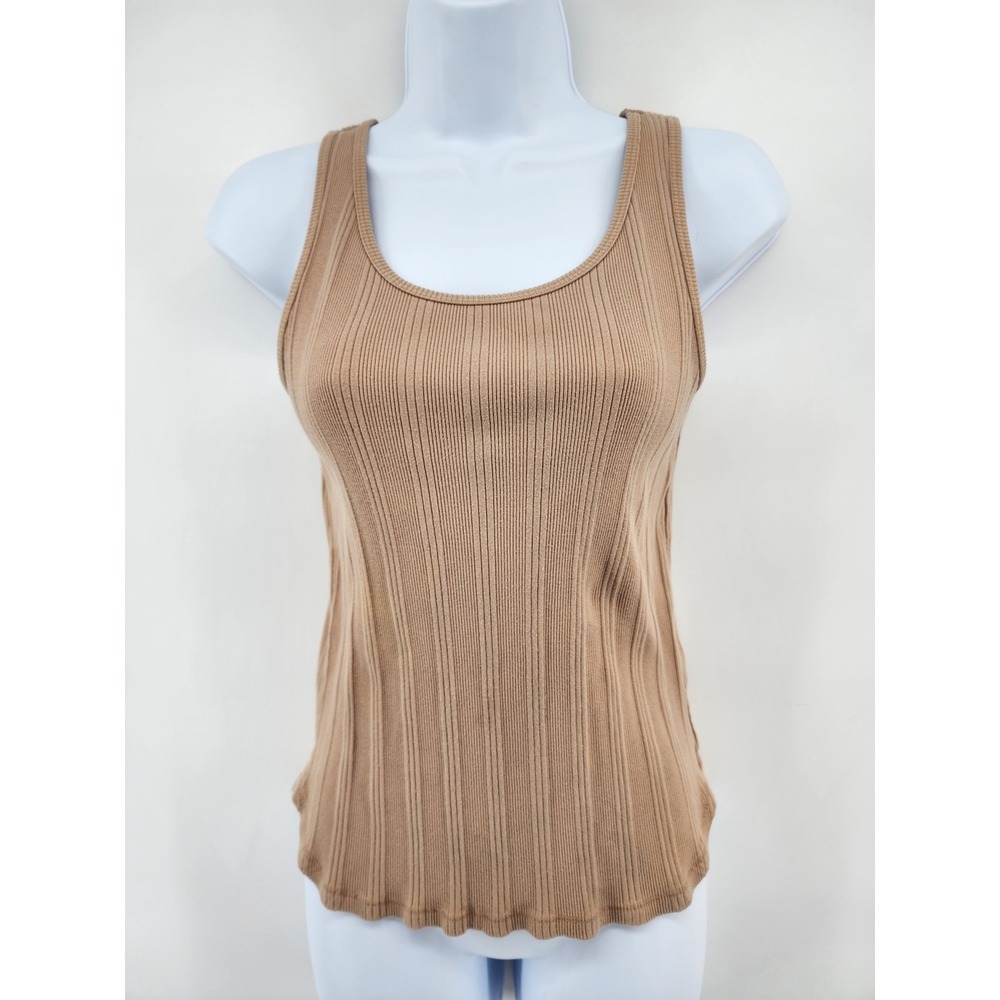 Uniqlo Tan Ribbed Scoop Neck Tank Top Sleeveless Cotton Blend